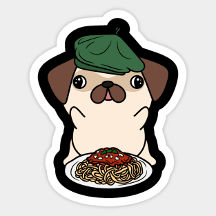 Dog eating Spaghetti - Pug Sticker